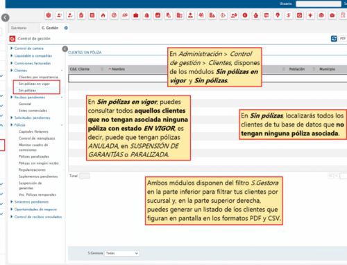 765. Control de gestión – Clientes sin pólizas y sin pólizas en vigor