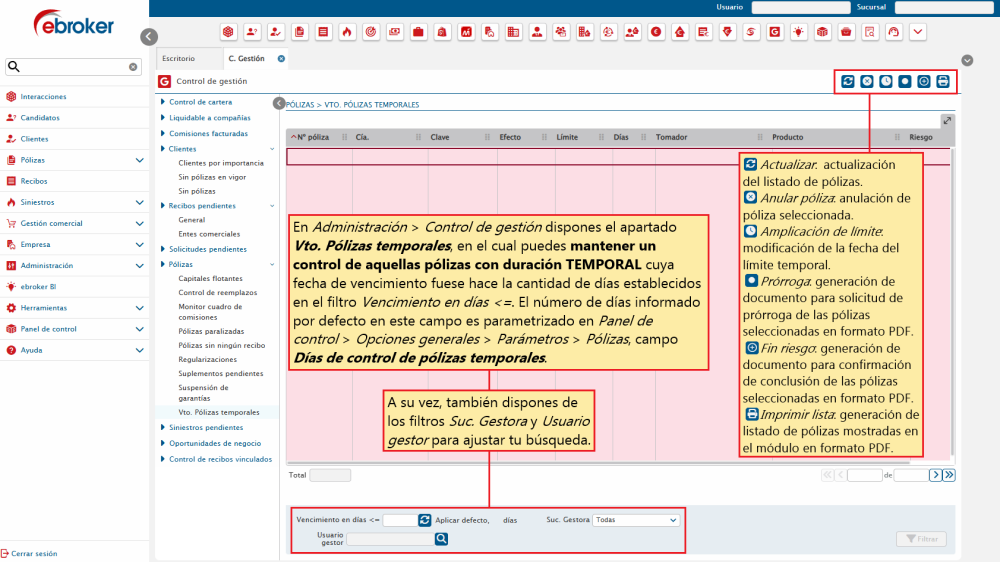 781. Control de gestión – Vto. Pólizas temporales