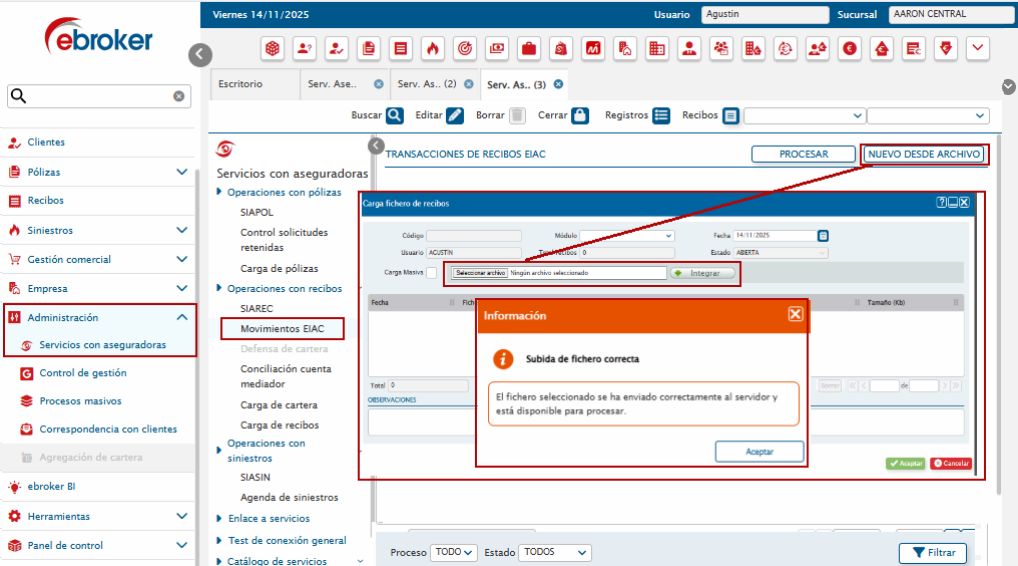 788. Recibos – Carga de cartera desde ficheros EIAC.